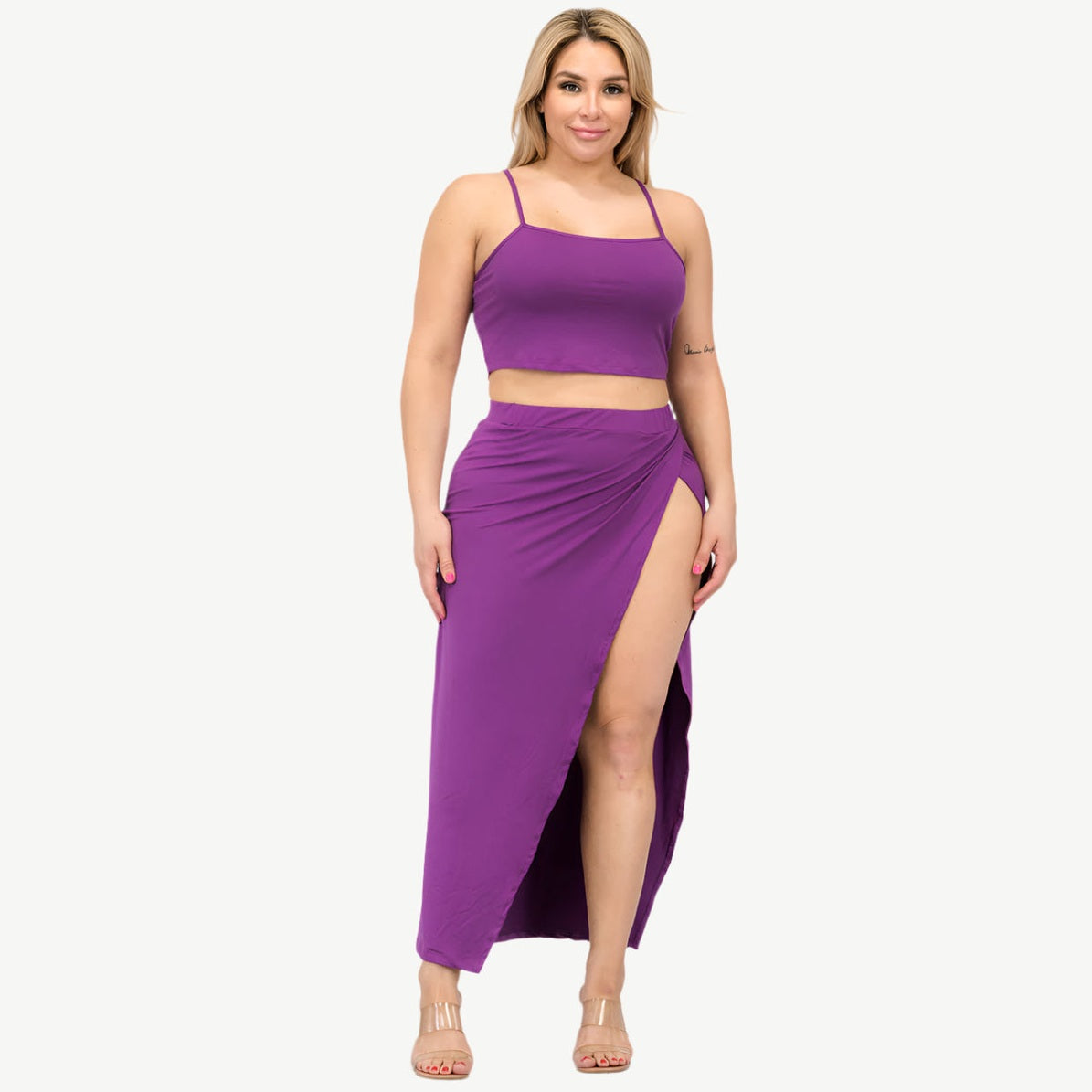 Plus Size Crop Cami & Split Thigh Maxi Skirt Set