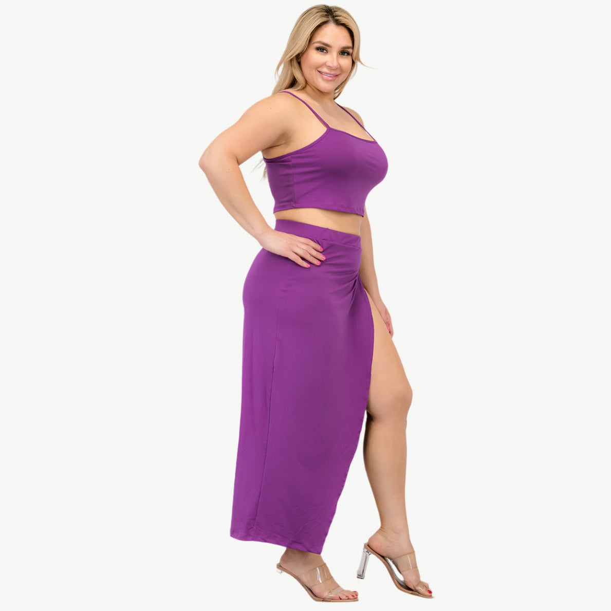 Plus Size Crop Cami & Split Thigh Maxi Skirt Set
