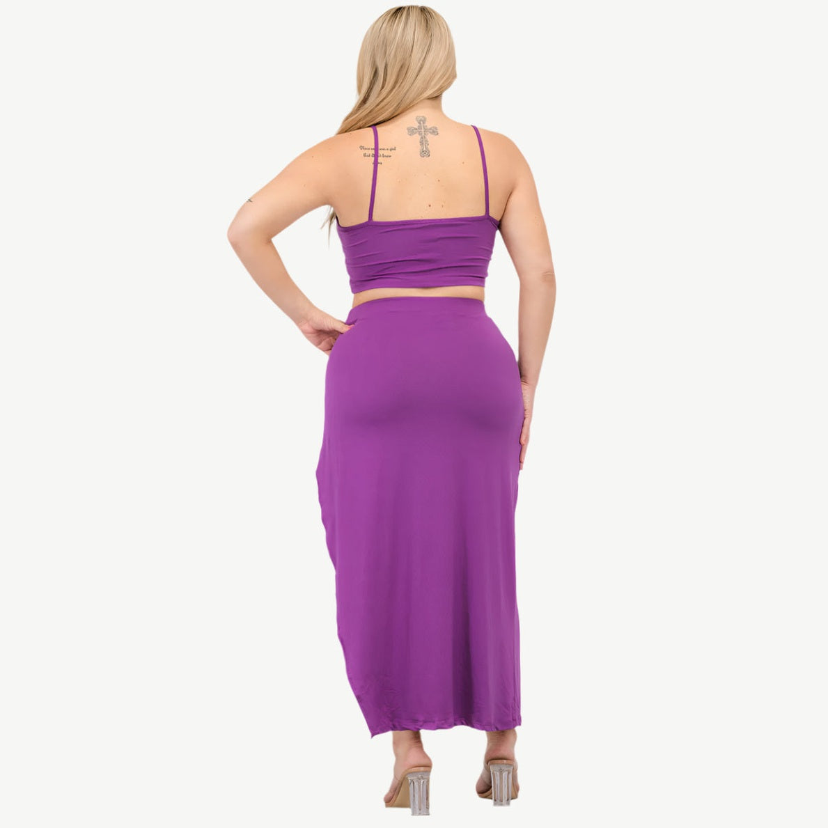 Plus Size Crop Cami & Split Thigh Maxi Skirt Set