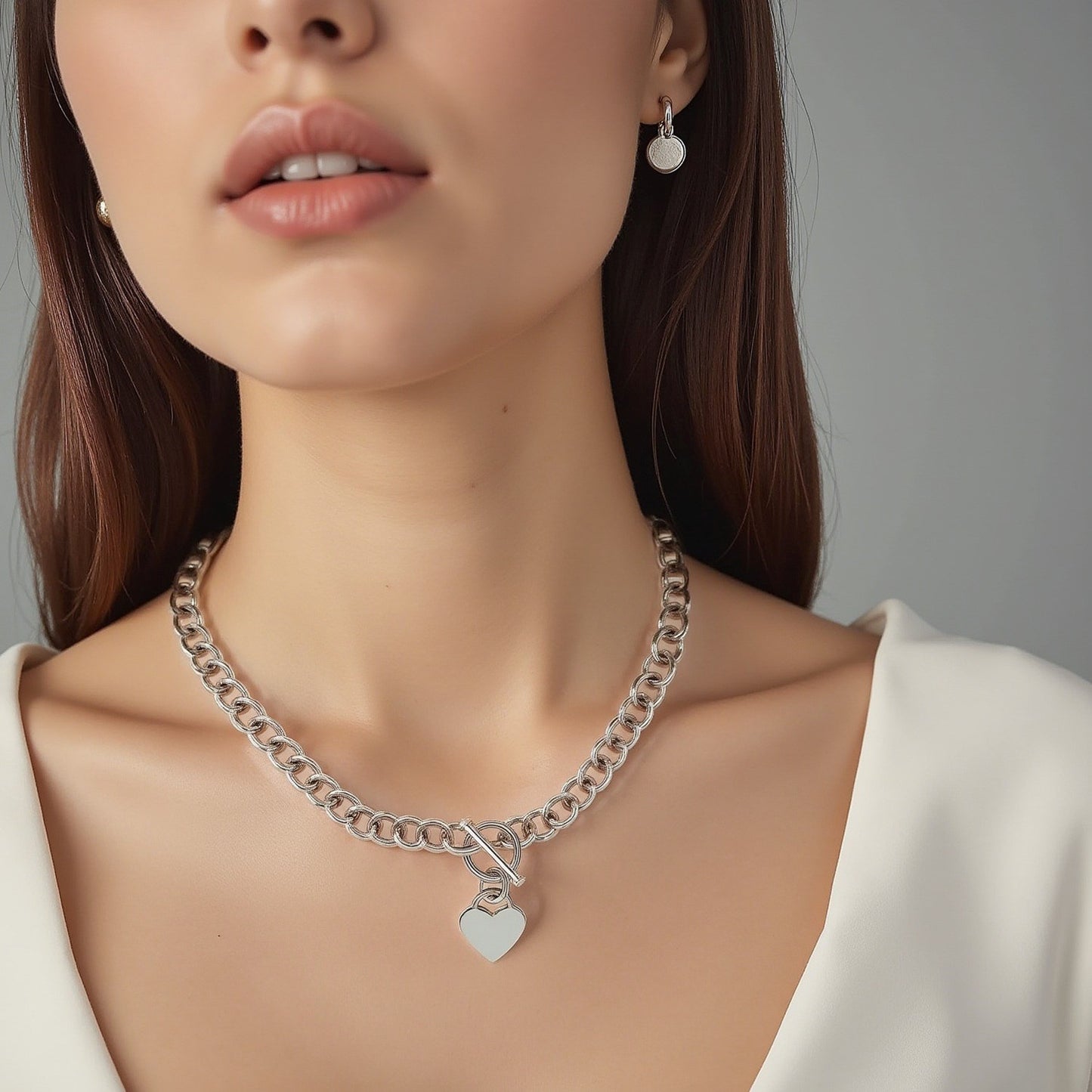 Sterling Silver Rolo Chain with a Heart Toggle Charm and Rhodium Plating
