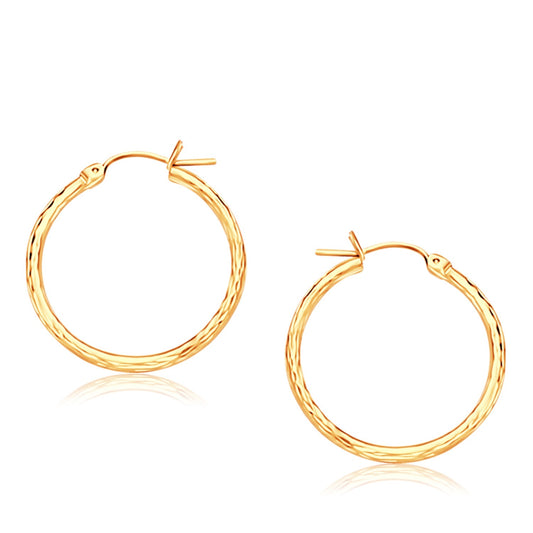 14K Yellow Gold Diamond Cut Hoop Earrings (25mm Diameter)