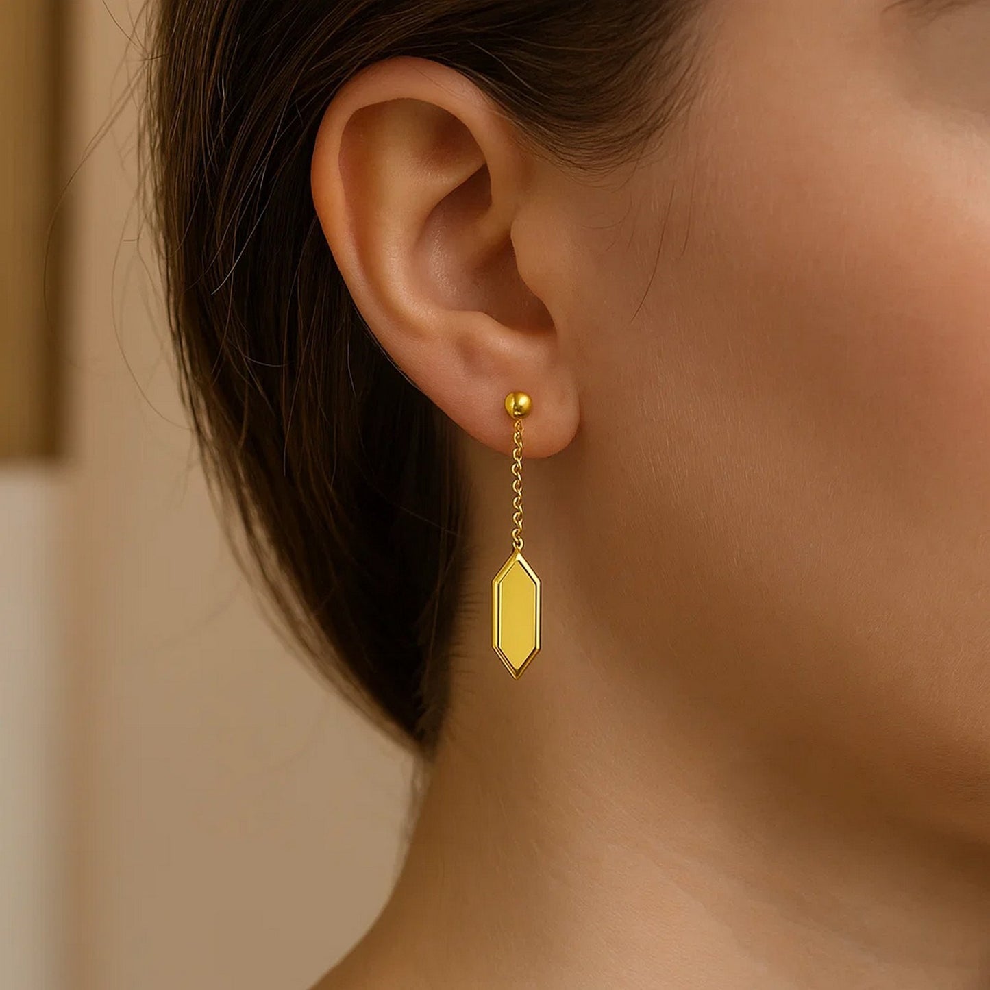 Hexagon Drop Earrings in 14K Yellow Gold