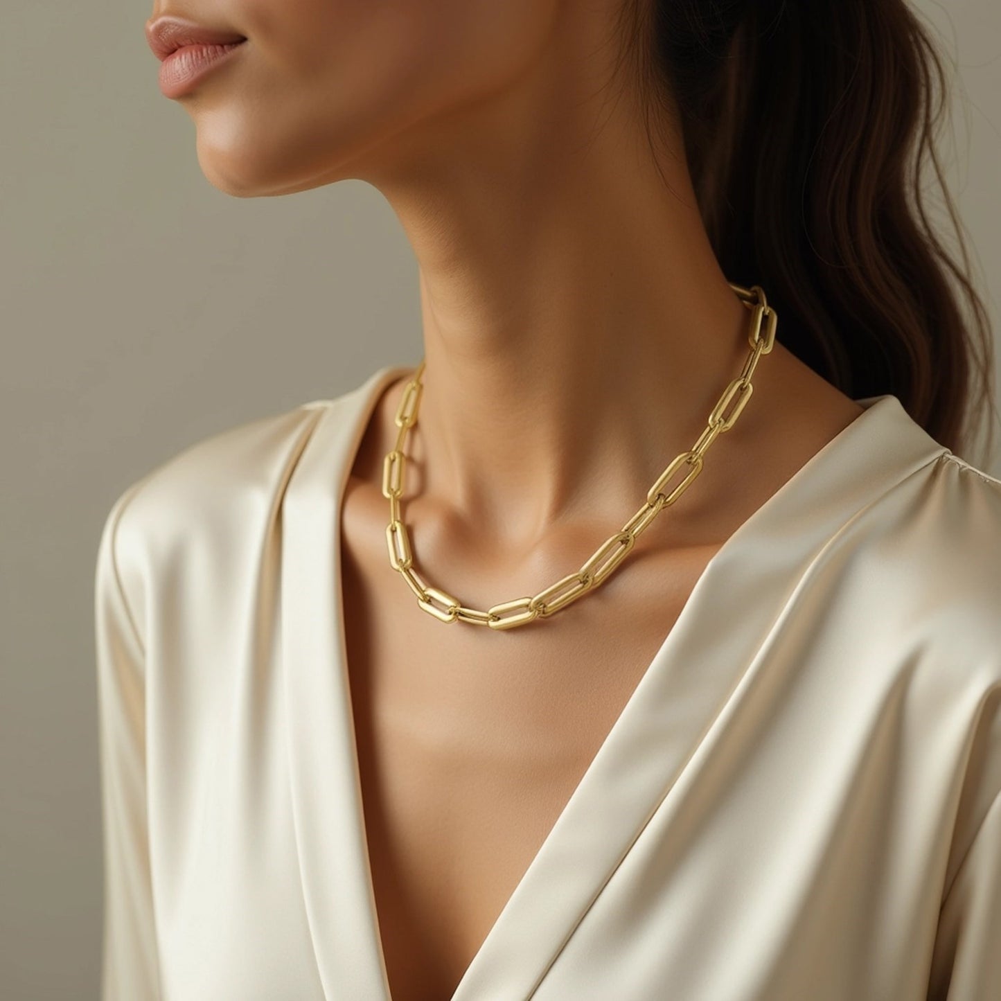 Long Domed Paperclip Necklace in 14K Yellow Gold