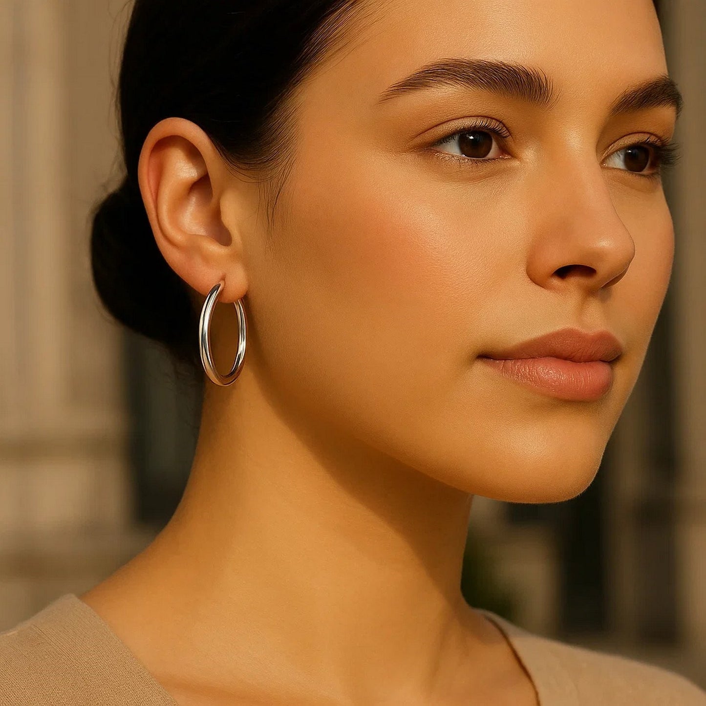 14k White Gold Polished Hoop Earrings (3x30mm)