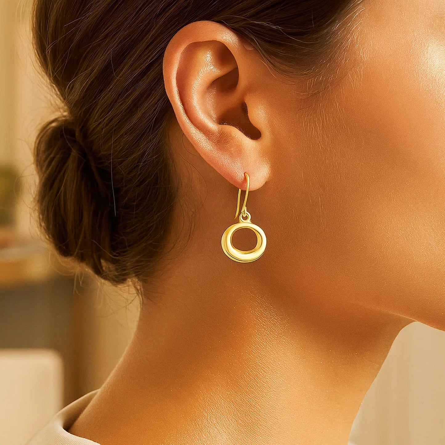 14k Yellow Gold Open Circle Dangle Earrings