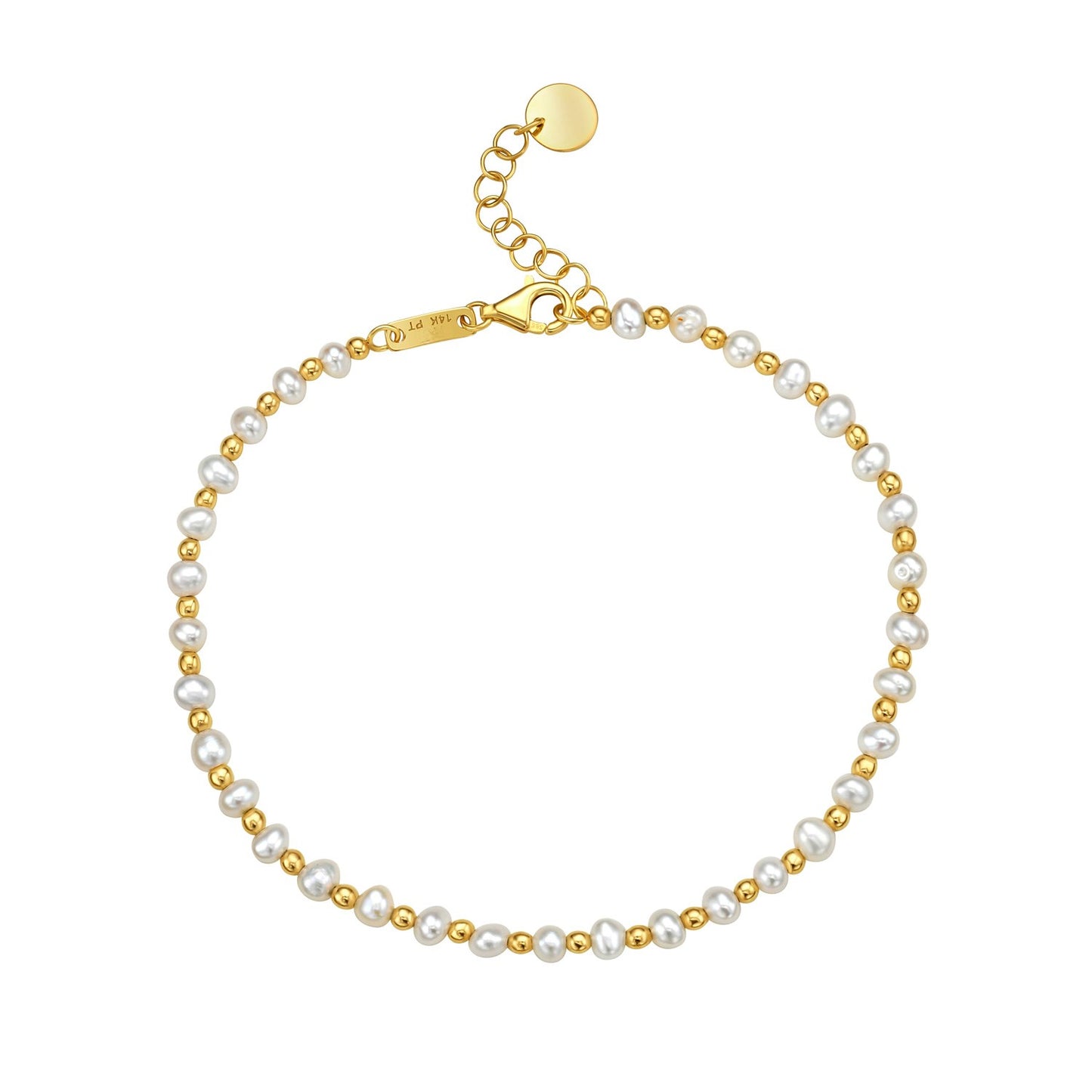 Pearl and Gold Alternating Bead Bracelet in 14K Yellow Gold
