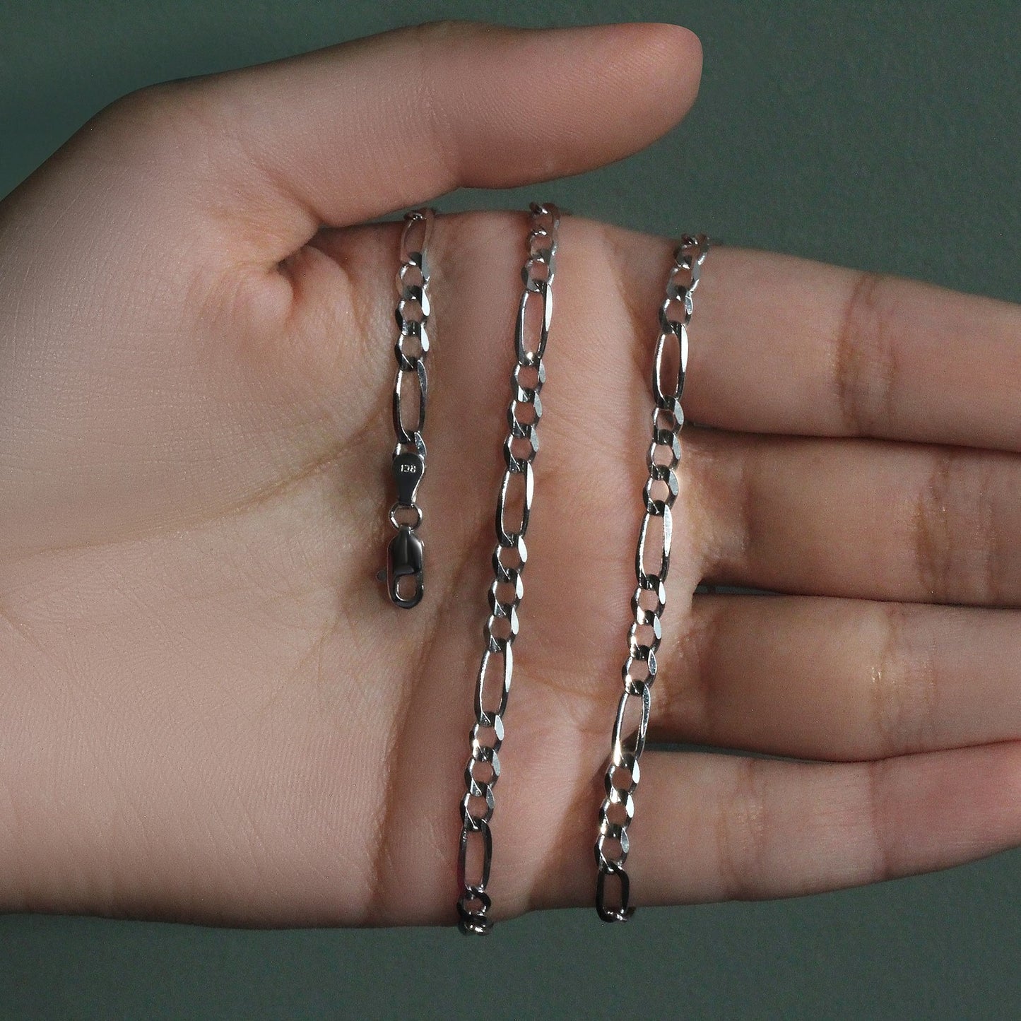 14k White Gold Solid Figaro Chain (3.80 mm)