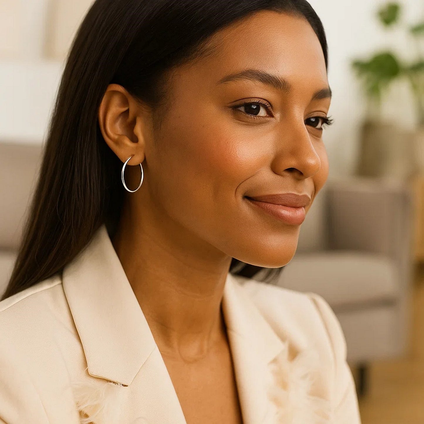 14k White Gold Polished Hoop Earrings (1.5x25mm)