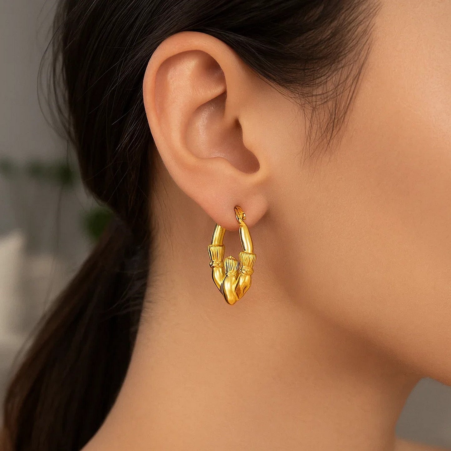 14K Yellow Gold Claddagh Symbol Hoop Earrings