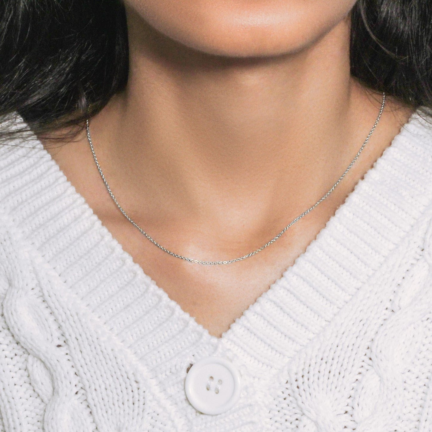 14k White Gold Round Cable Link Chain (1.10 mm)