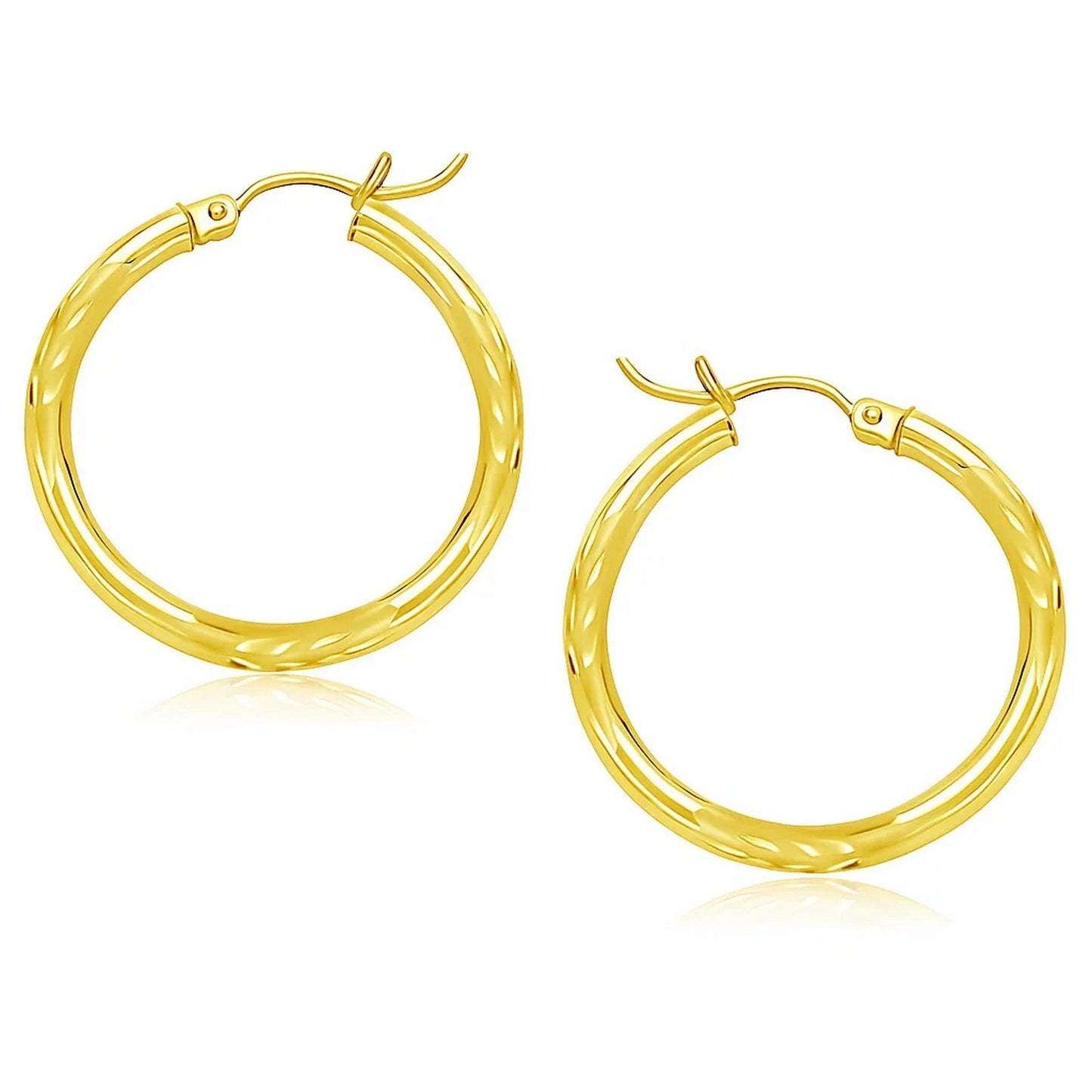 14k Yellow Gold Diamond Cut Hoop Earrings (3x25mm)