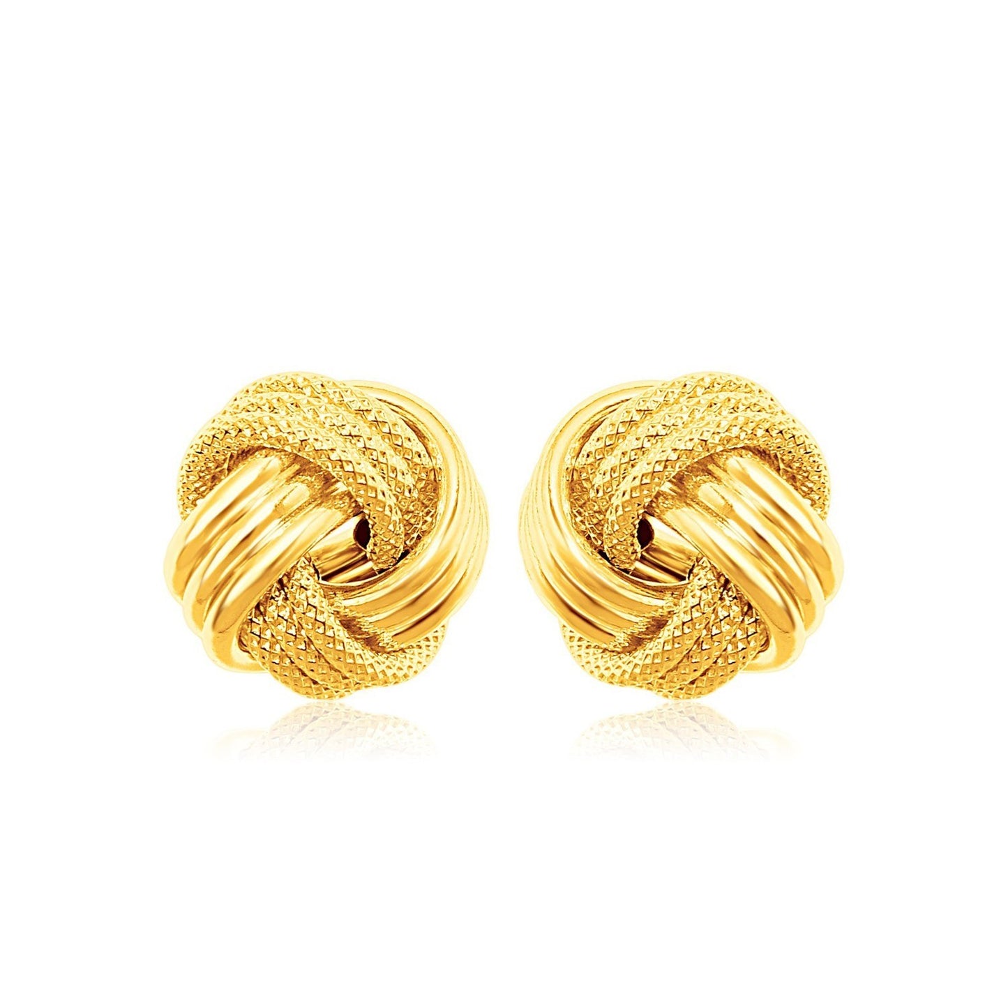 14k Yellow Gold Love Knot with Ridge Texture Earrings