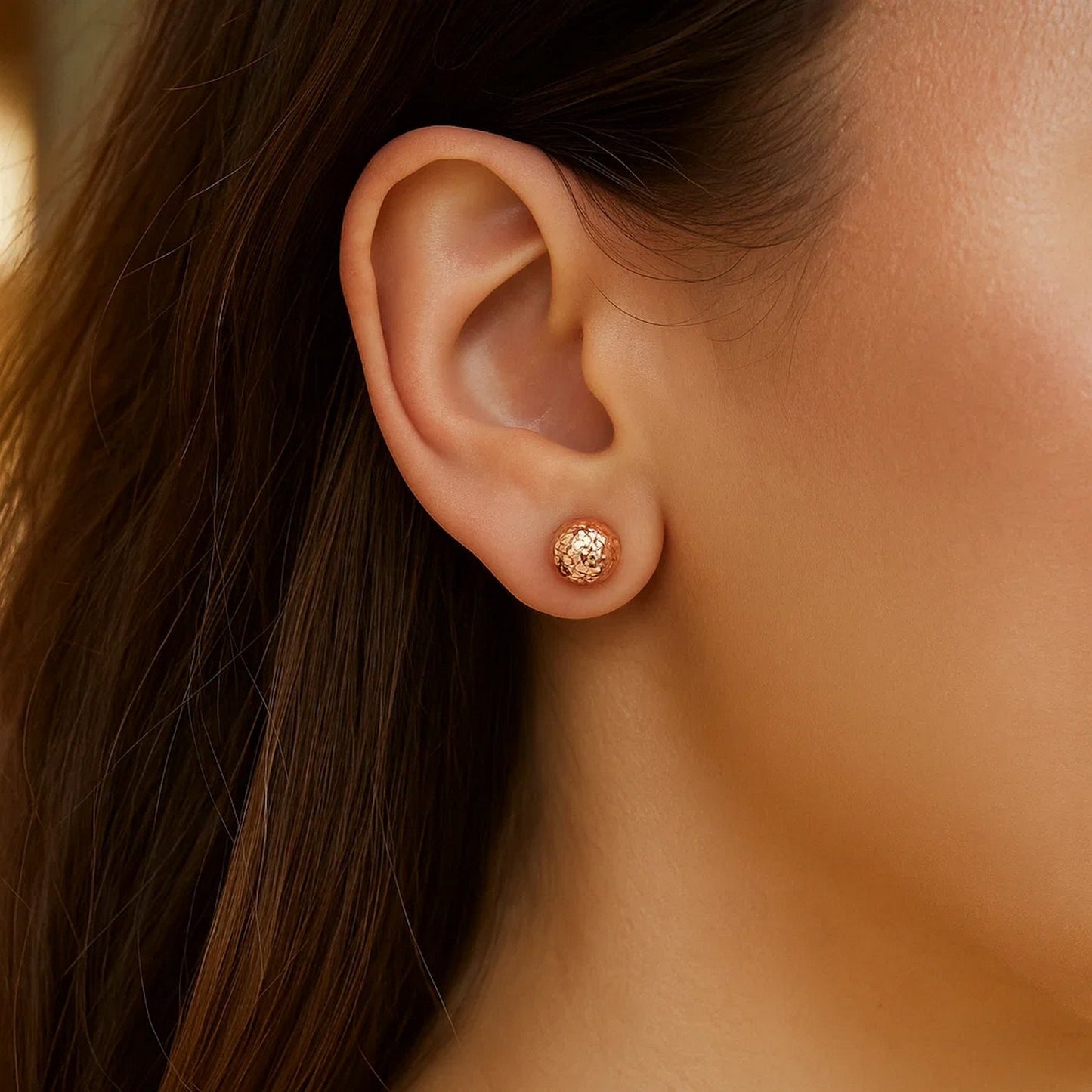 14k Rose Gold Ball Earrings with Crystal Cut Texture(7mm)