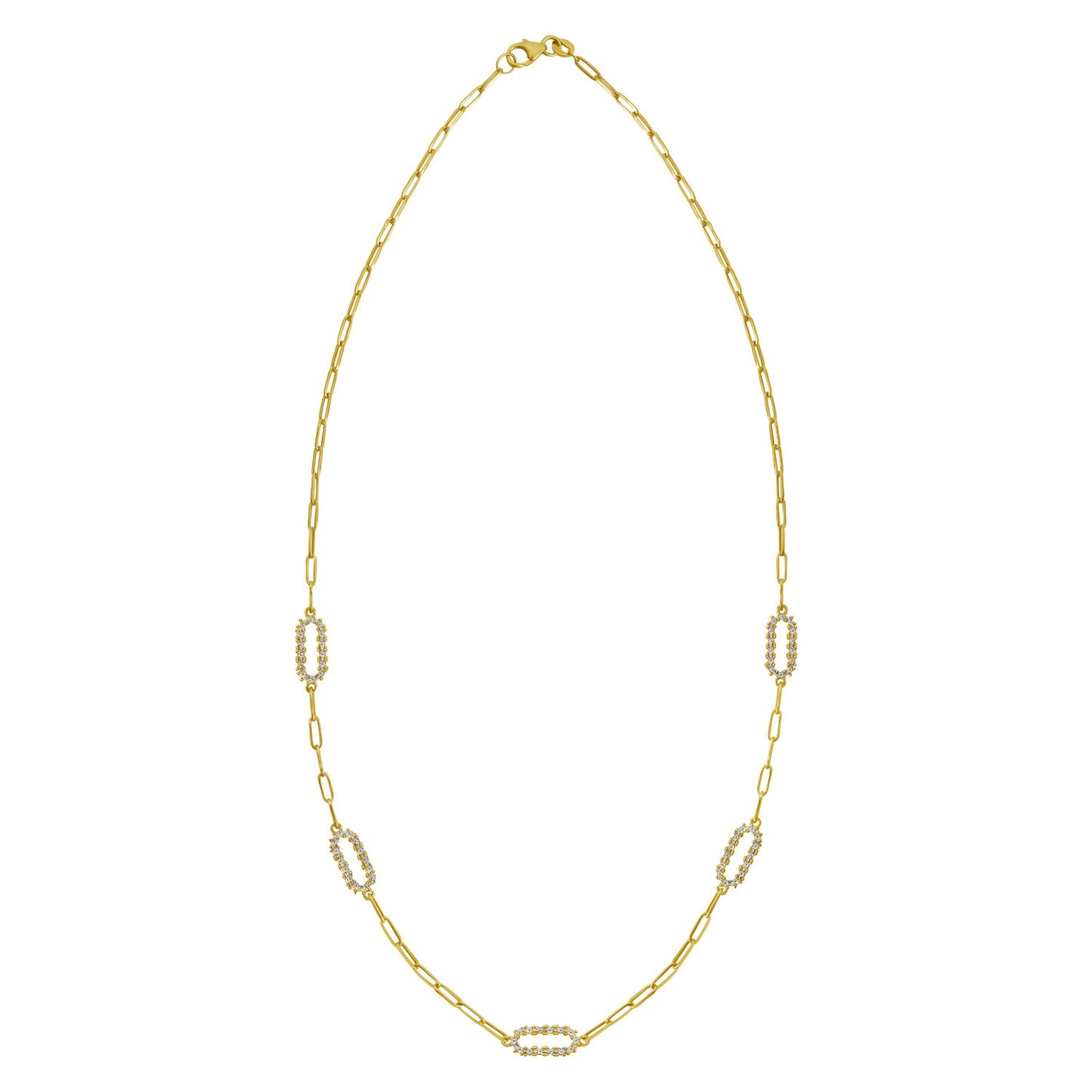 14K Yellow Gold Diamon Oro Paperclip Necklace