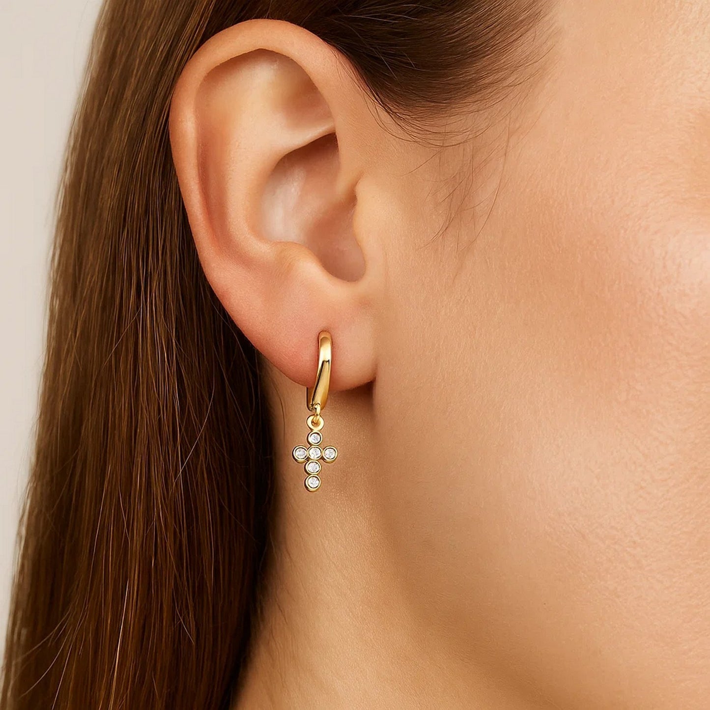 14K Yellow Gold Petite Diamond Cross Earrings