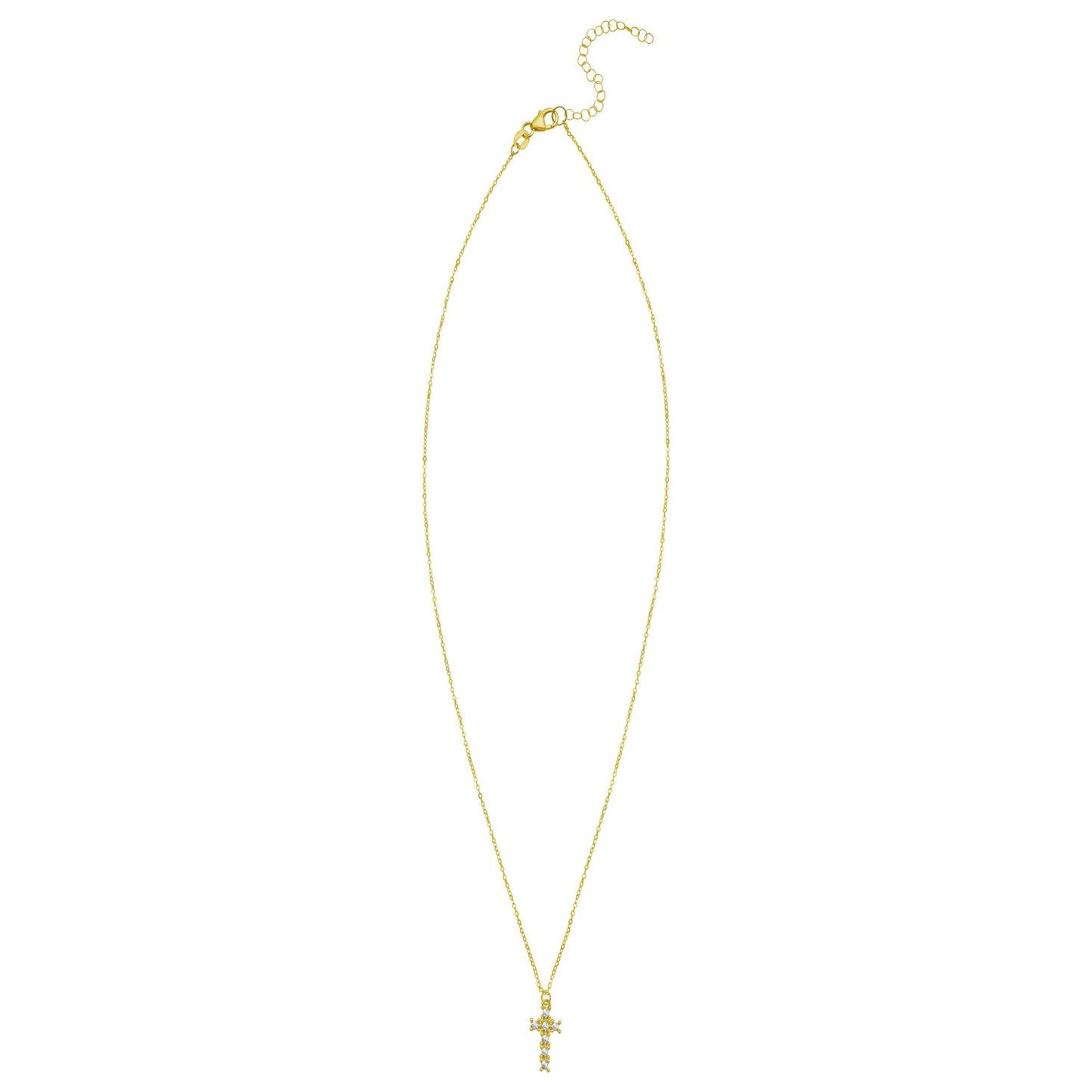 14K Yellow Gold Diamon Oro Cross Necklace