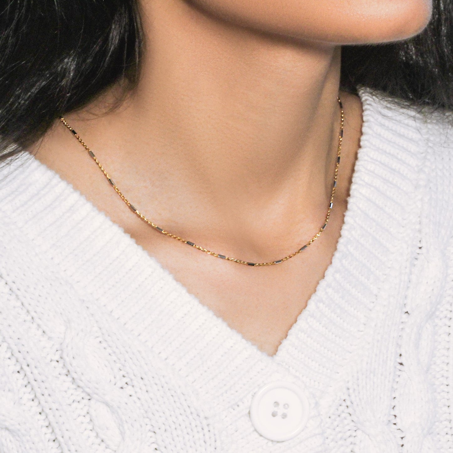 Bar Links Pendant Chain in 14k Two Tone Gold (1.00 mm)