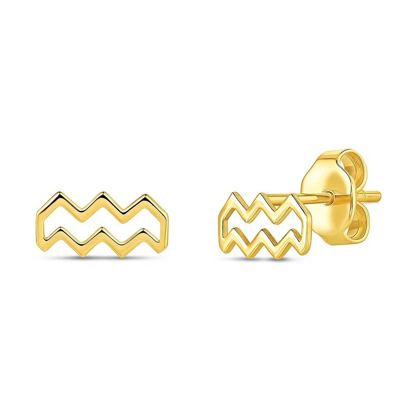 14K Yellow Gold Aquarius Stud Earrings