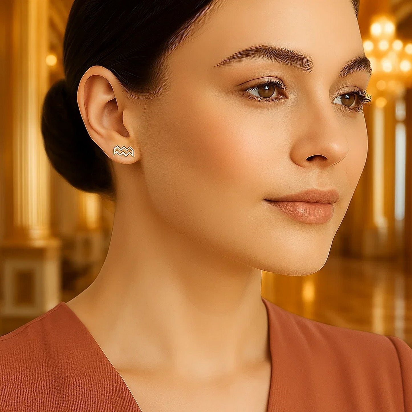 14K Yellow Gold Aquarius Stud Earrings