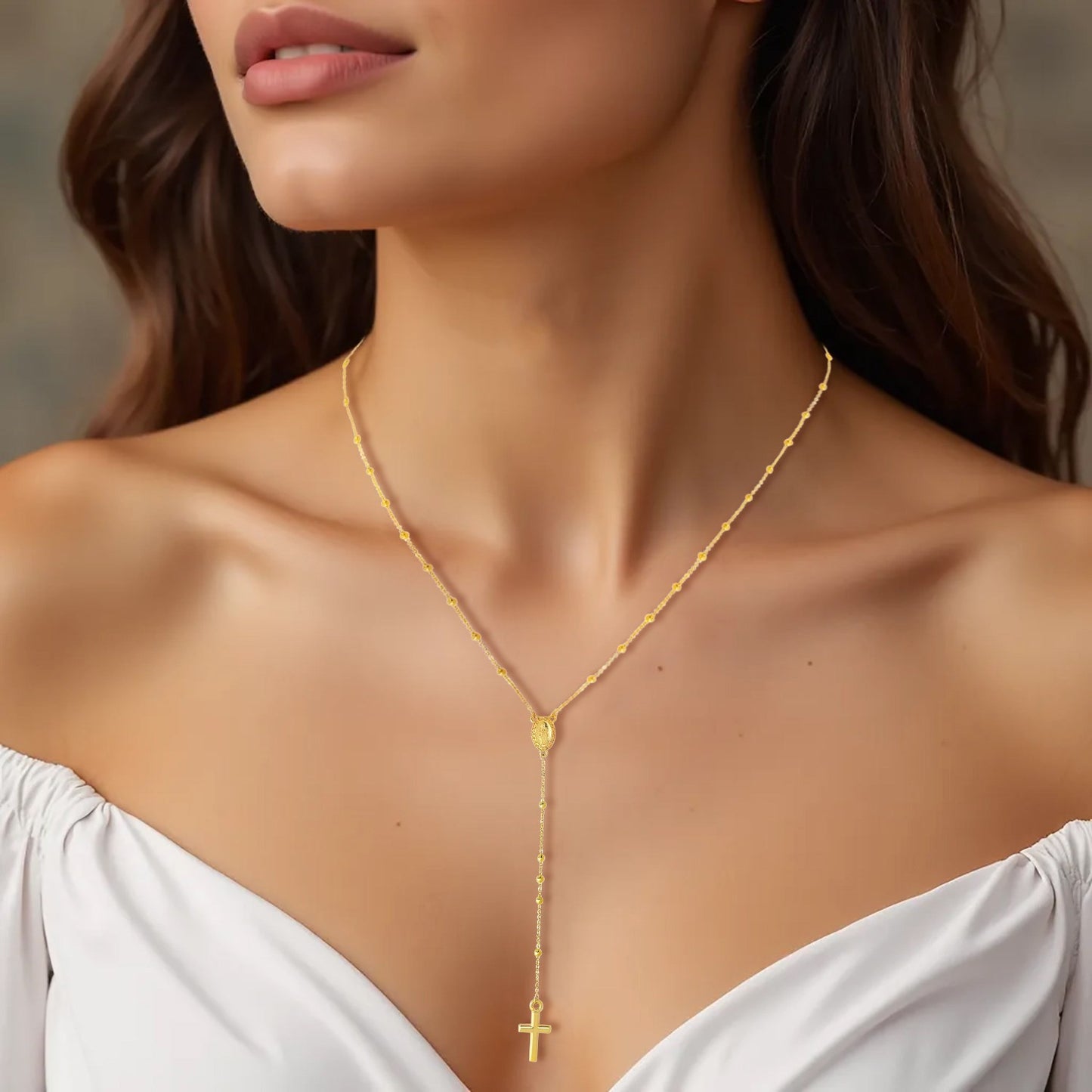 14k Yellow Gold Rosary Necklace