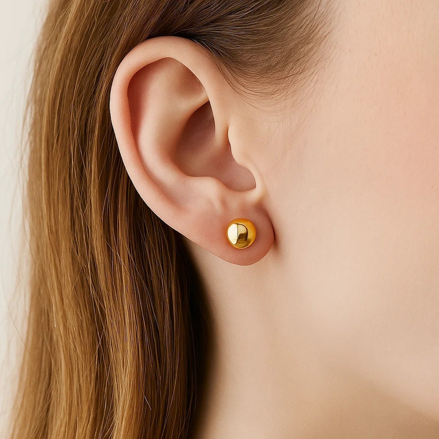 14k Yellow Gold Spherical Stud Earrings (8mm)