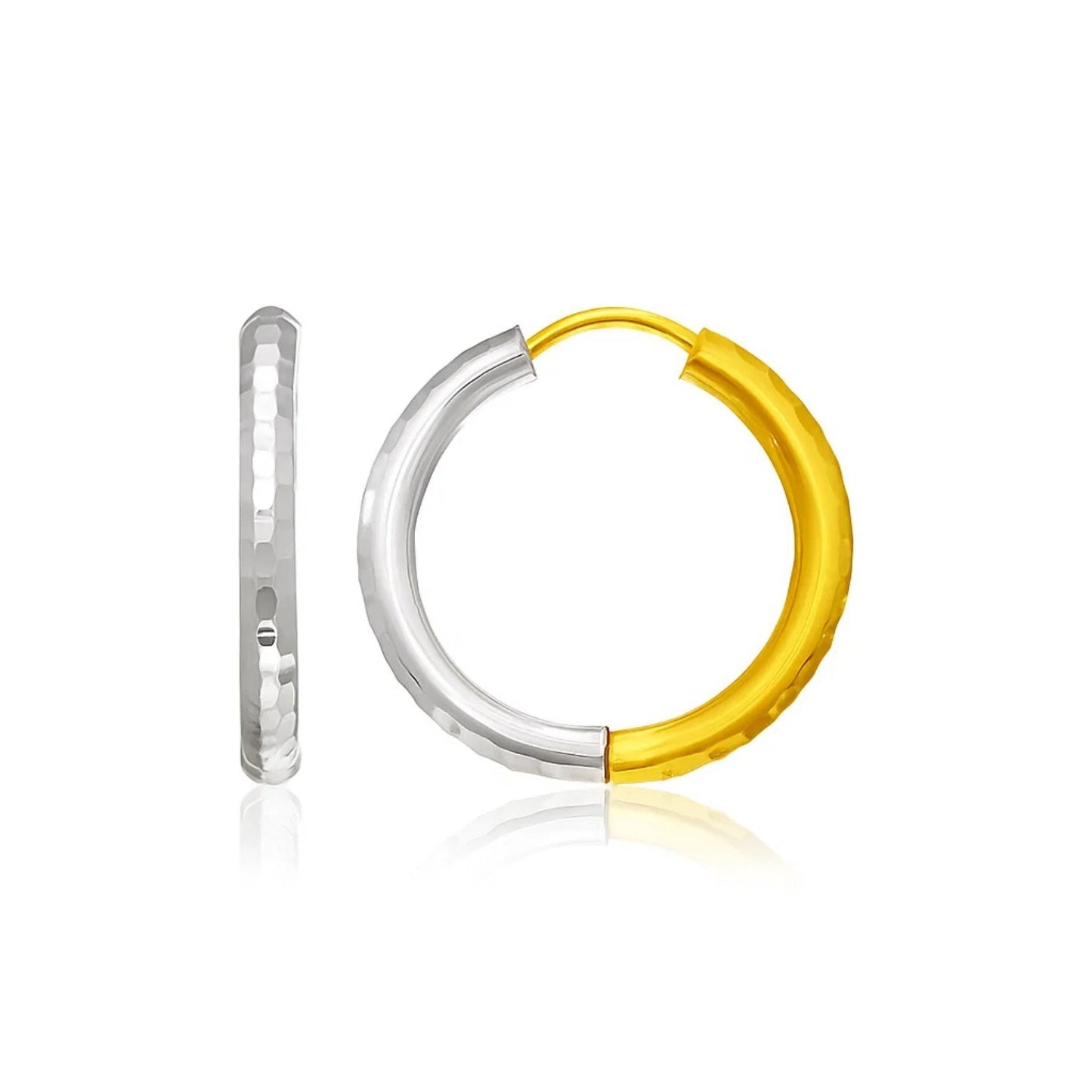 Hammered Hinge Tube Hoop Earrings in 14k Two-Tone Gold(2.5x15mm)