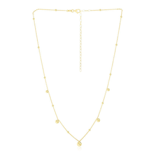 14k Yellow Gold High Polish Beaded Stations Necklace