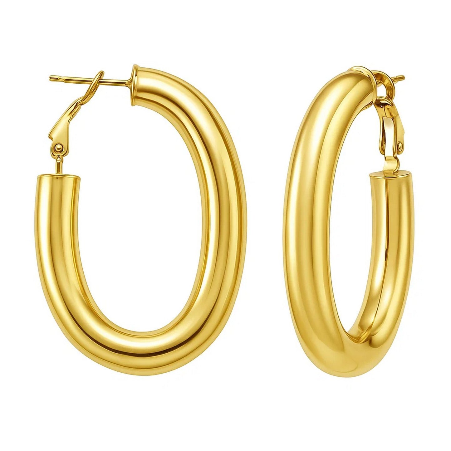 14K Yellow Gold Oval Omega Hoops