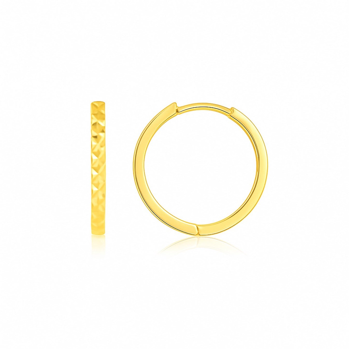 14k Yellow Gold Diamond Cut Textured Huggie Earrings
