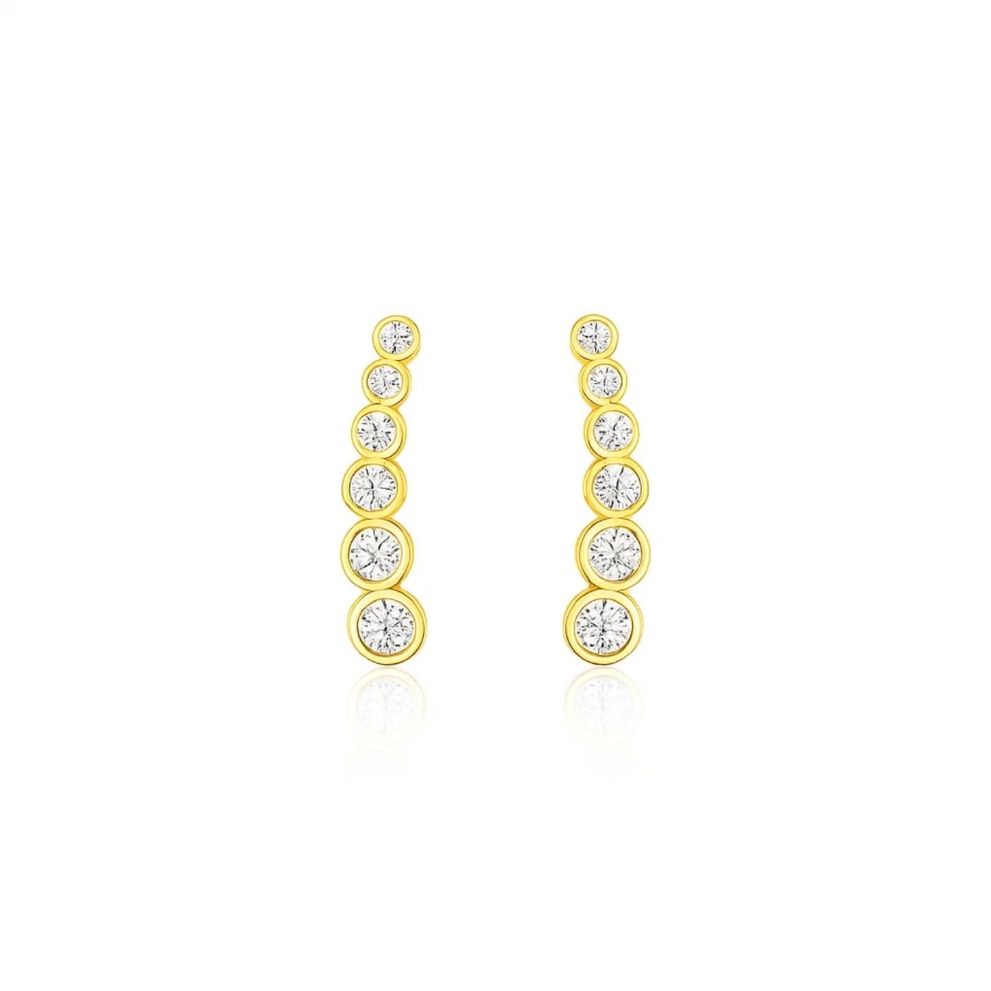 14k Yellow Gold Graduated Circles Climber Post Earrings with Cubic Zirconias