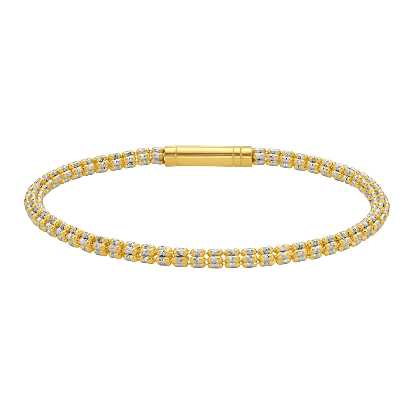 14K Two Tone Gold Diamond Cut Bead Chain Bracelet (3.30 mm)