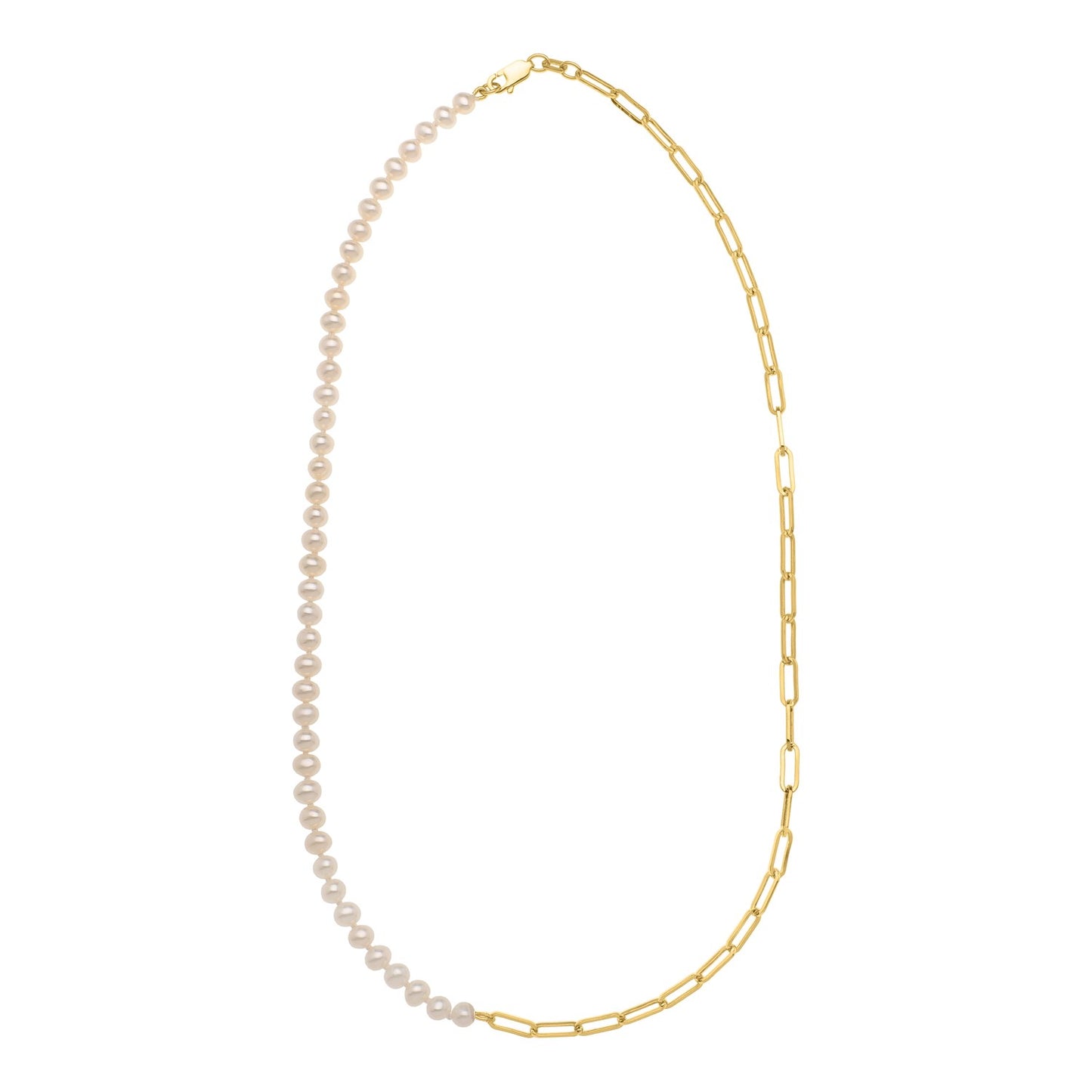 5mm Pearl and Lite Paperclip Necklace in 14K Yellow Gold