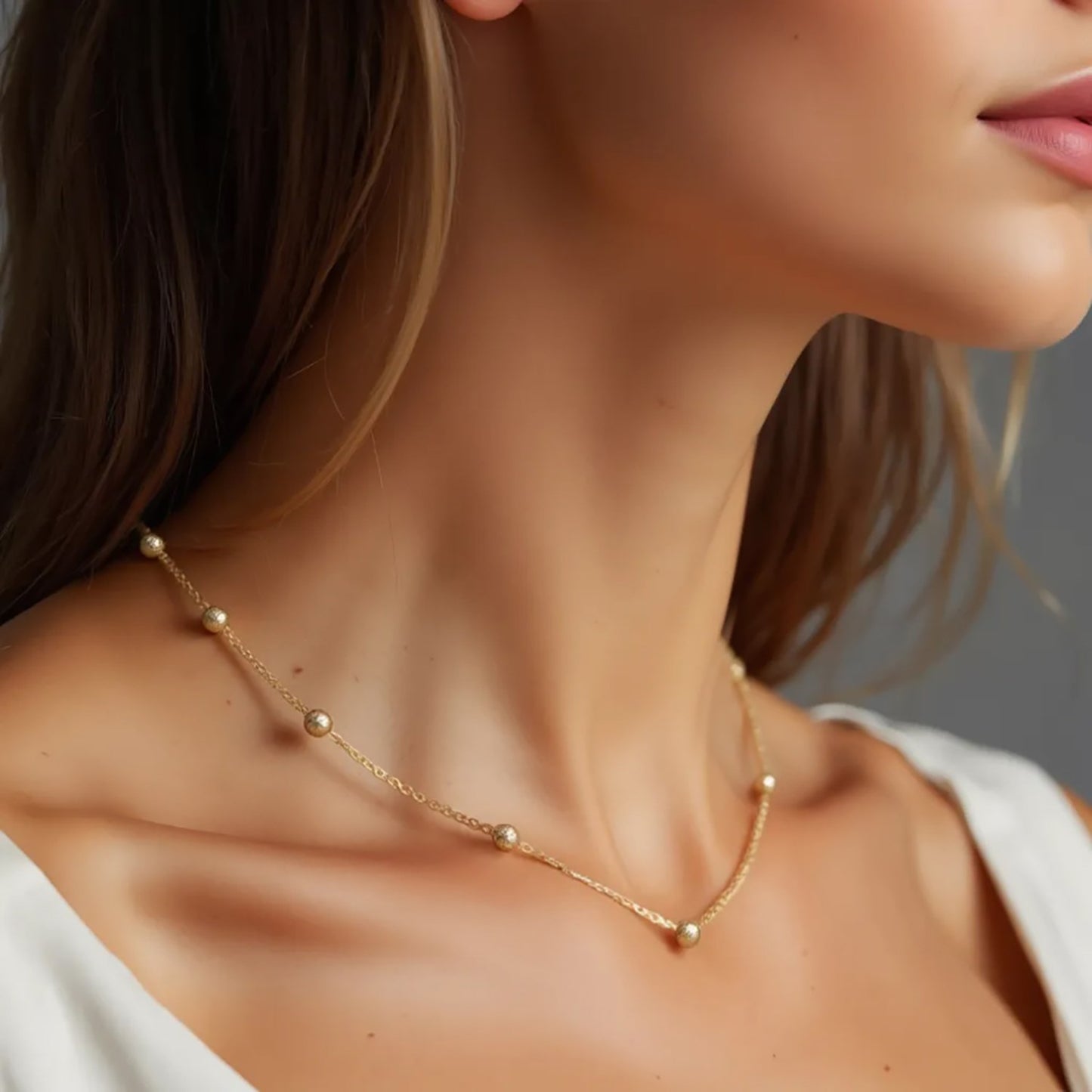 Textured Saturn Bead Necklace in 14K Yellow Gold