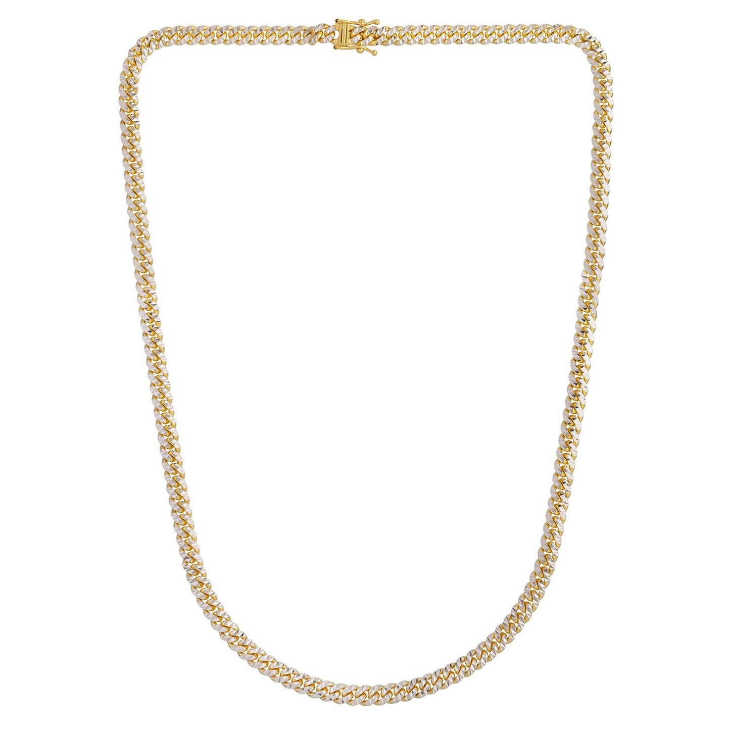 Classic Miami Cuban White Pave Solid Chain in 14k Yellow Gold (5.00 mm)