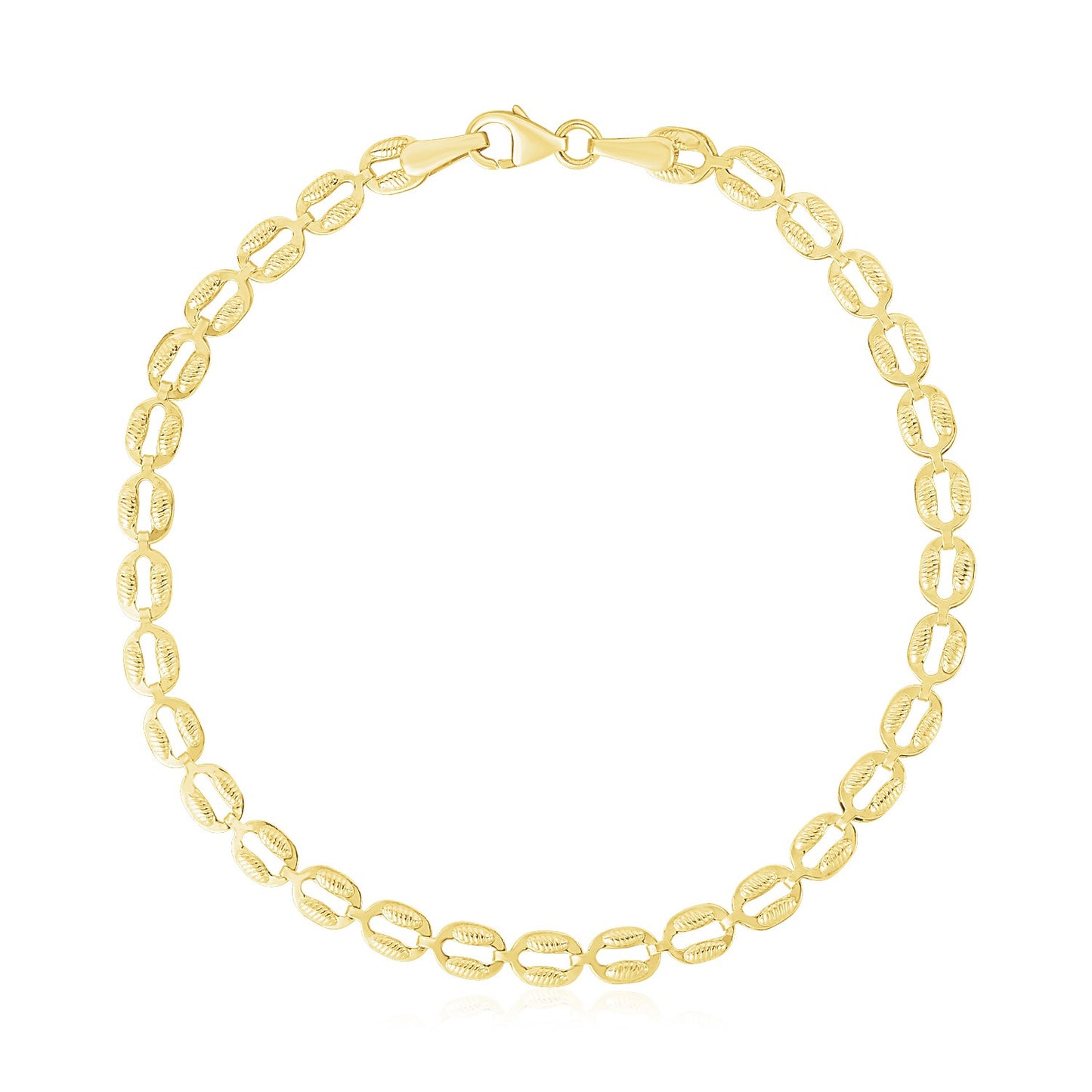 14k Yellow Gold High Polish Textured Puffed Oval Link Bracelet (3.80 mm)
