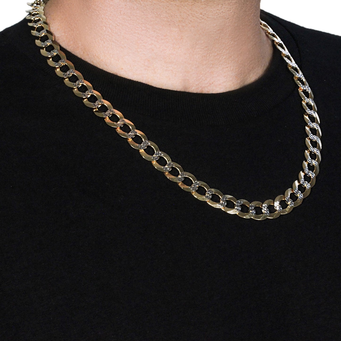 14k Two Tone Gold Pave Curb Chain (11.23 mm)