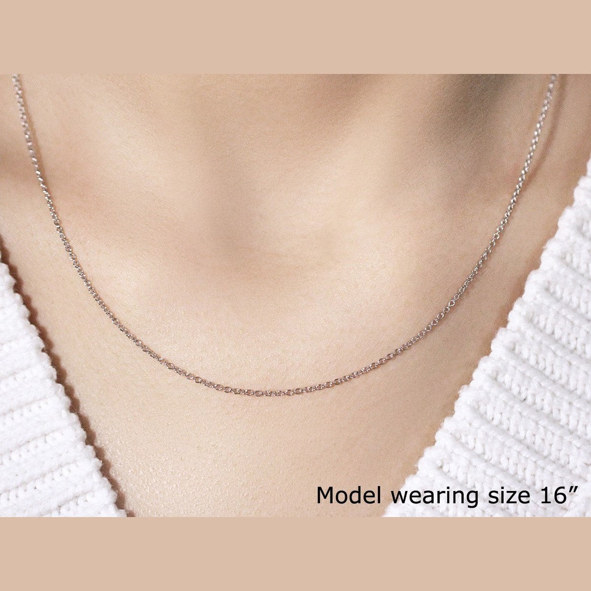 14k White Gold Round Cable Link Chain (1.30 mm)