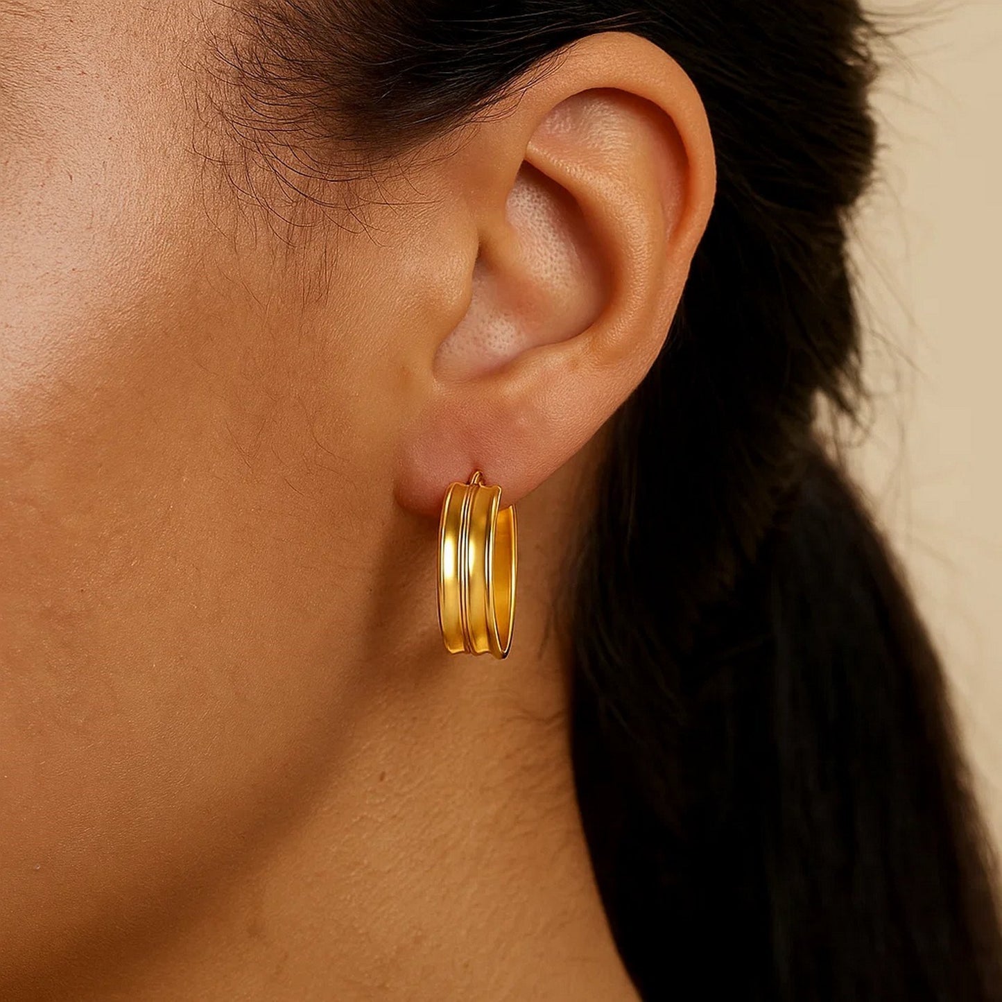 Large Concave Hoop Earrings in 14K Yellow Gold