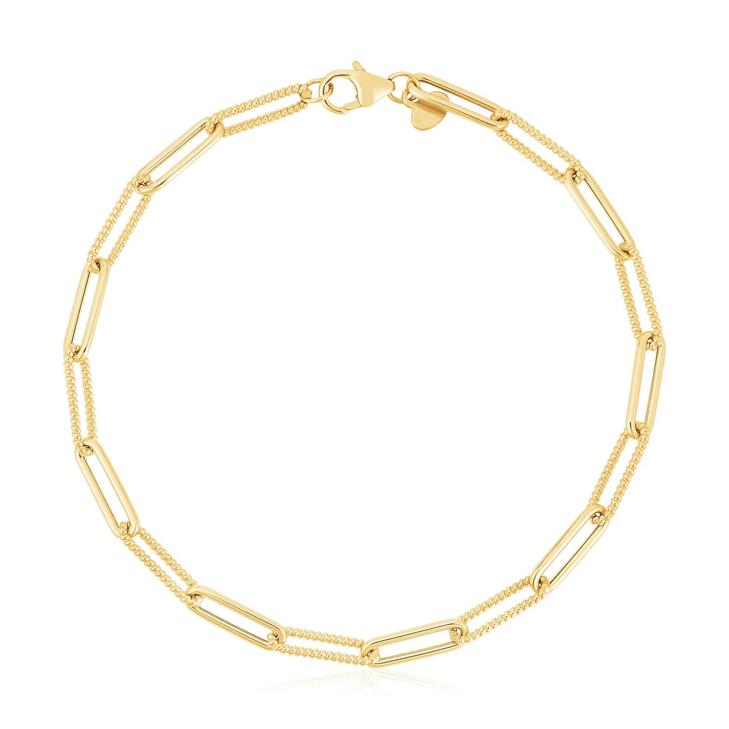 14k Yellow Gold High Polish Alternating Bead Paperclip Bracelet (3.50 mm)