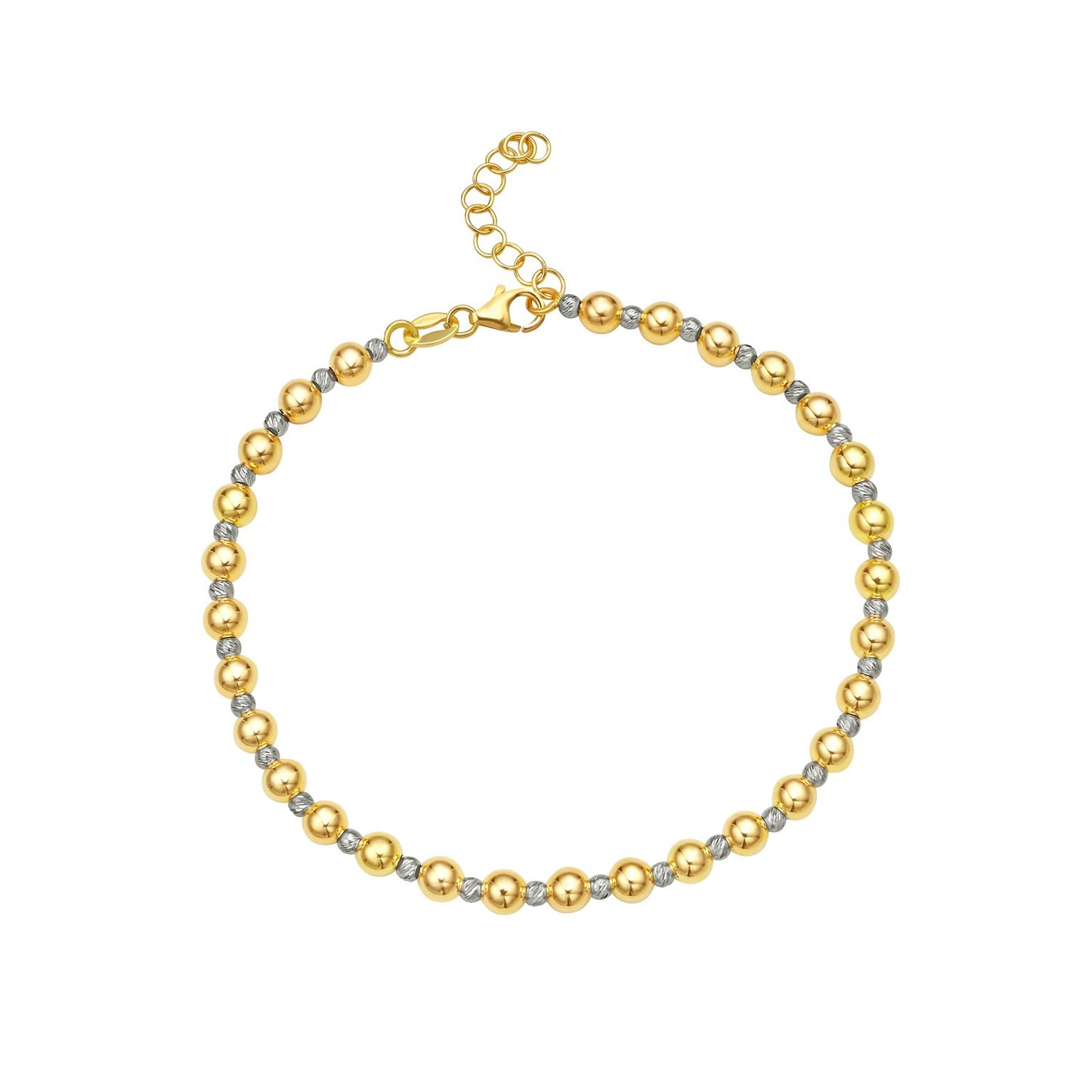 Two Tone Beaded Chain Bracelet in 14K Gold (4.00 mm)
