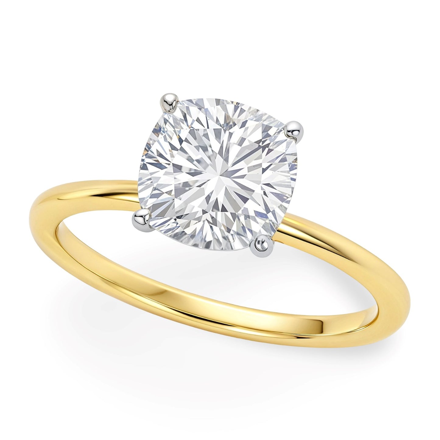 2 Carat Cushion Lab Grown IGI G/VS1 Diamond Solitaire Ring in 14K Yellow Gold
