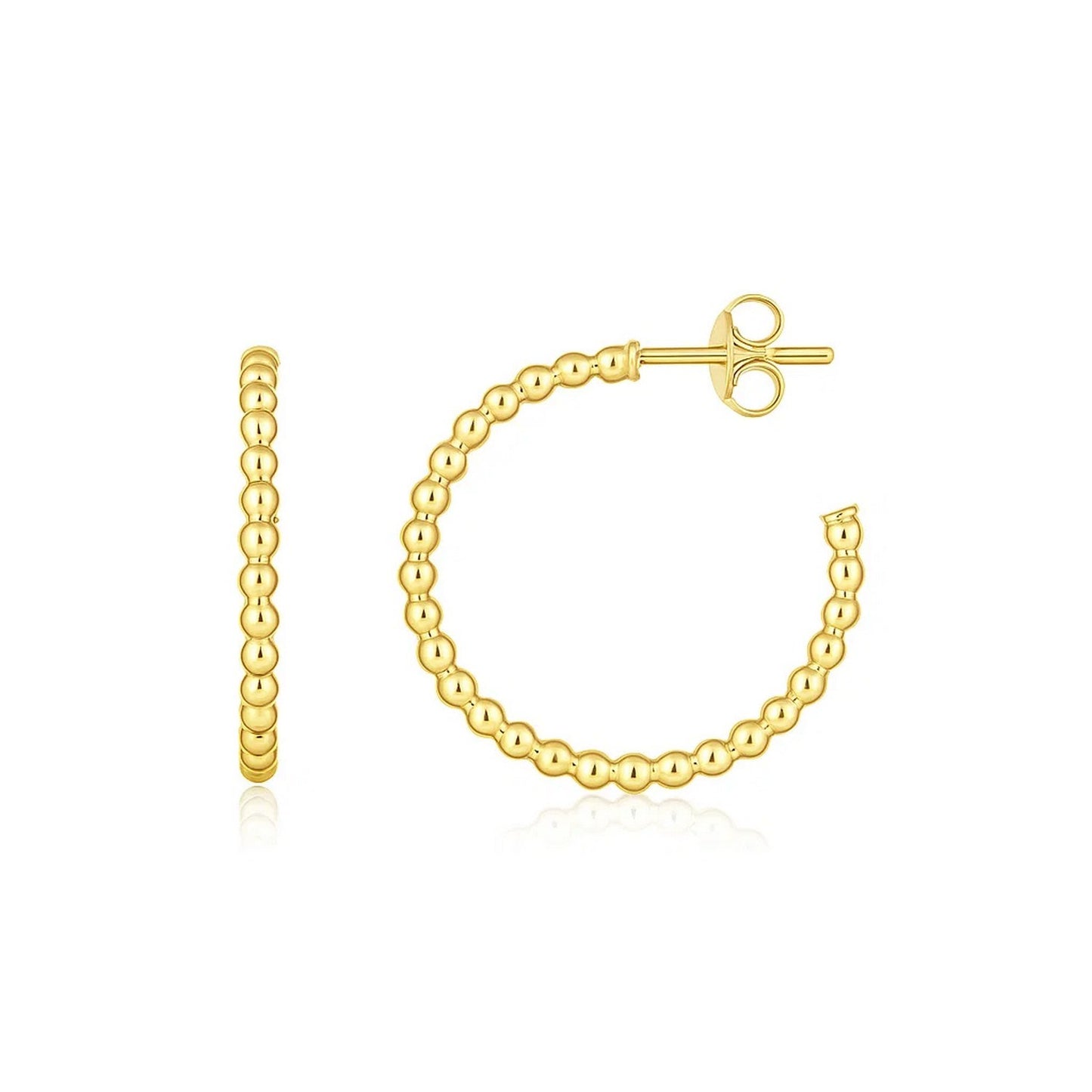 14K Yellow Gold Bead Hoop Earrings(2x23.4nn)