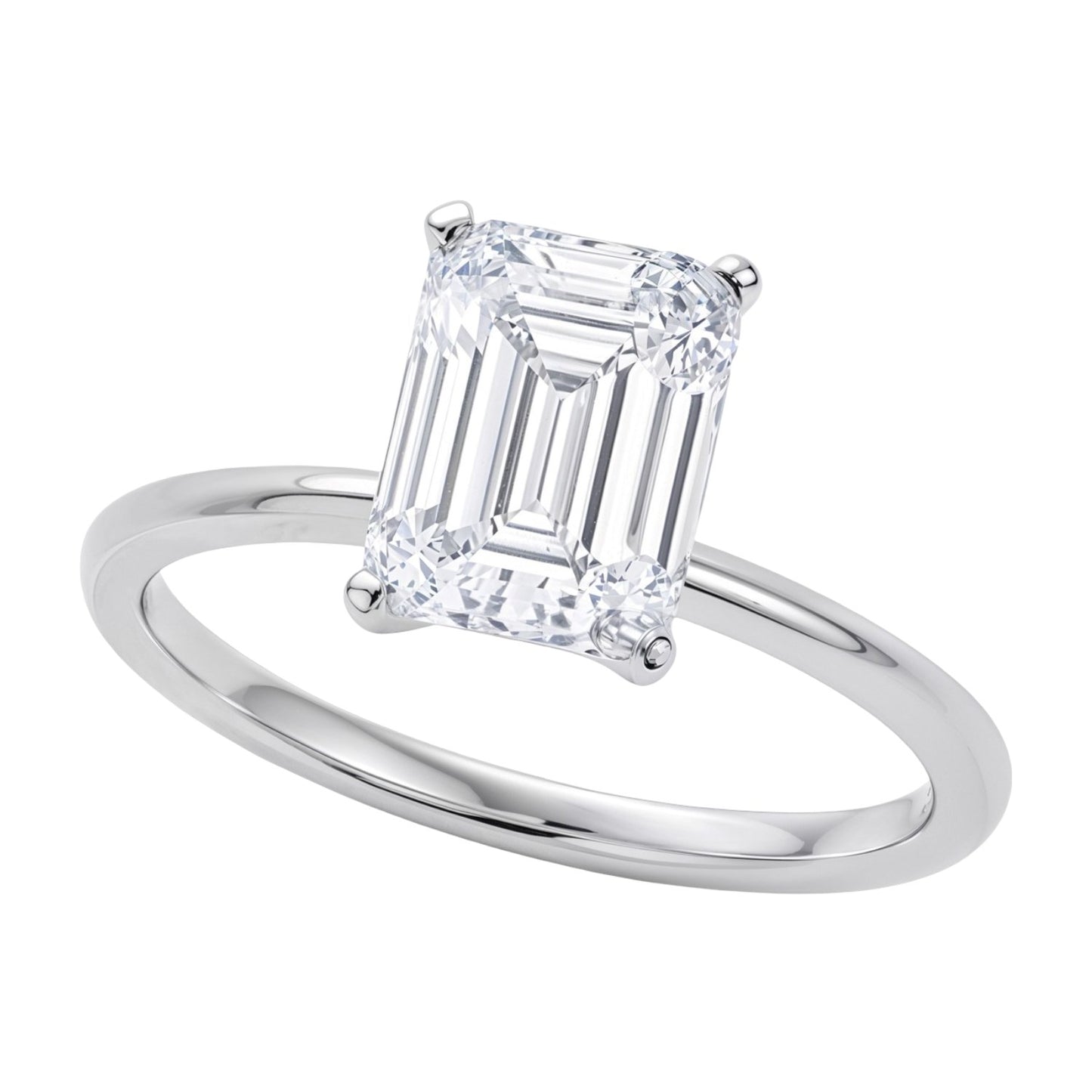 2 Carat Emerald Lab Grown IGI G/VS1 Diamond Solitaire Ring in 10K White Gold