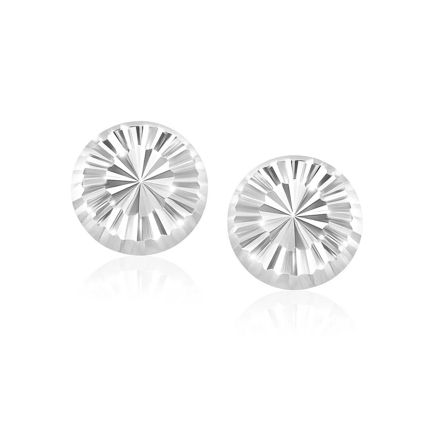 Flat Style Diamond Cut Stud Earrings in 14k White Gold(8mm)