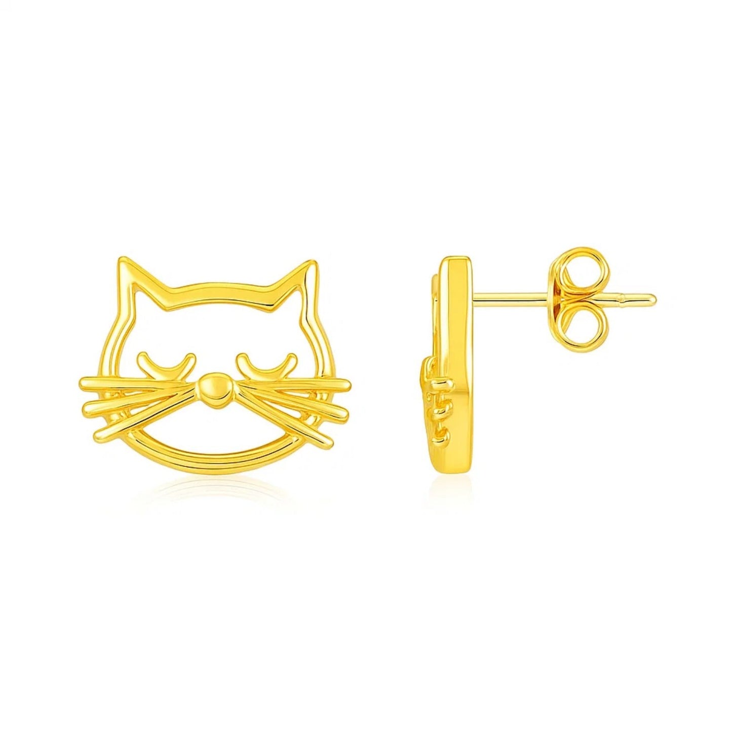 14K Yellow Gold Cat Head Earrings