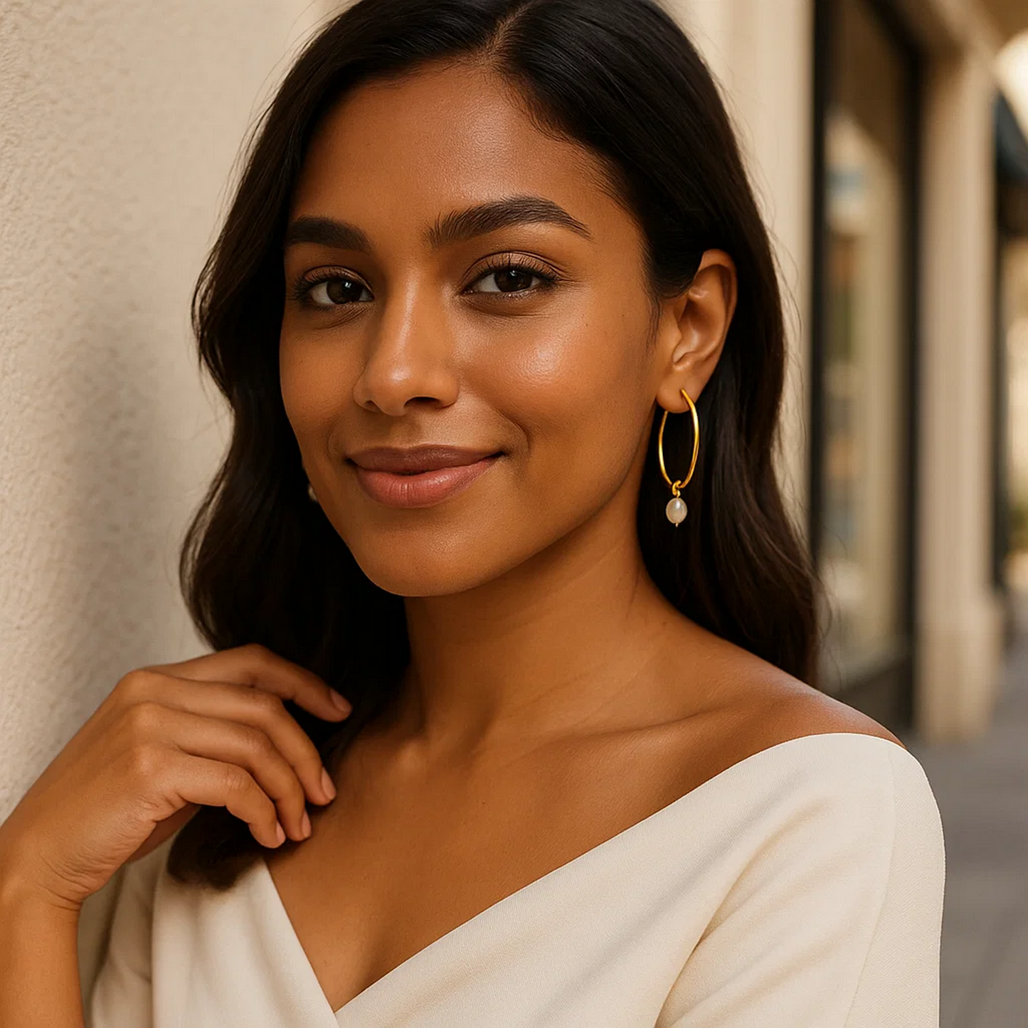 Pearl Drop Oval Earrings in 14K Yellow Gold