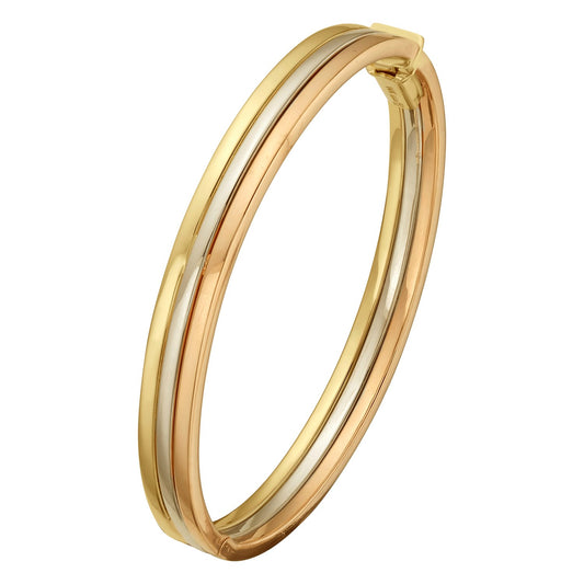 14K Tri Color Gold Layered Trinity Bangle (7.30 mm)