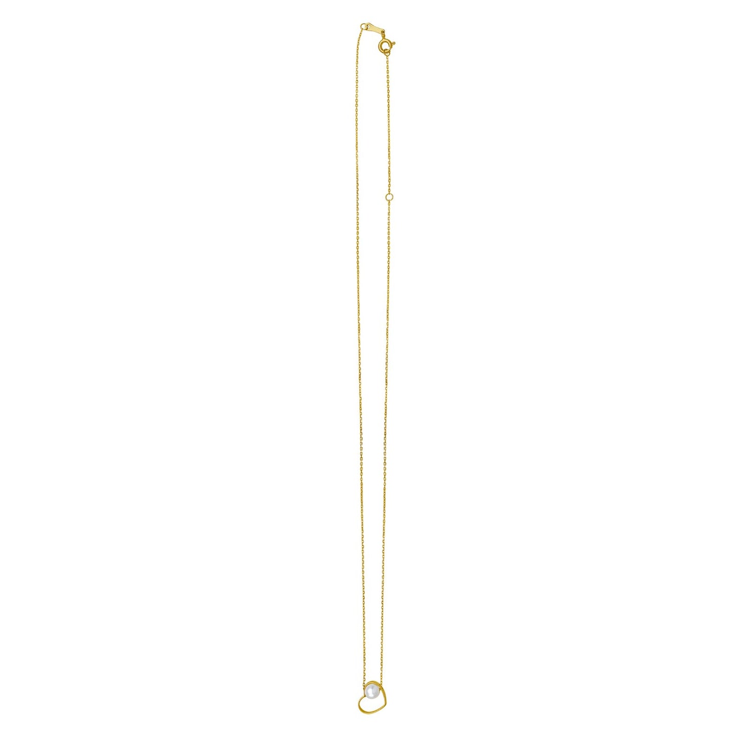 Open Heart and Pearl Necklace in 14K Yellow Gold