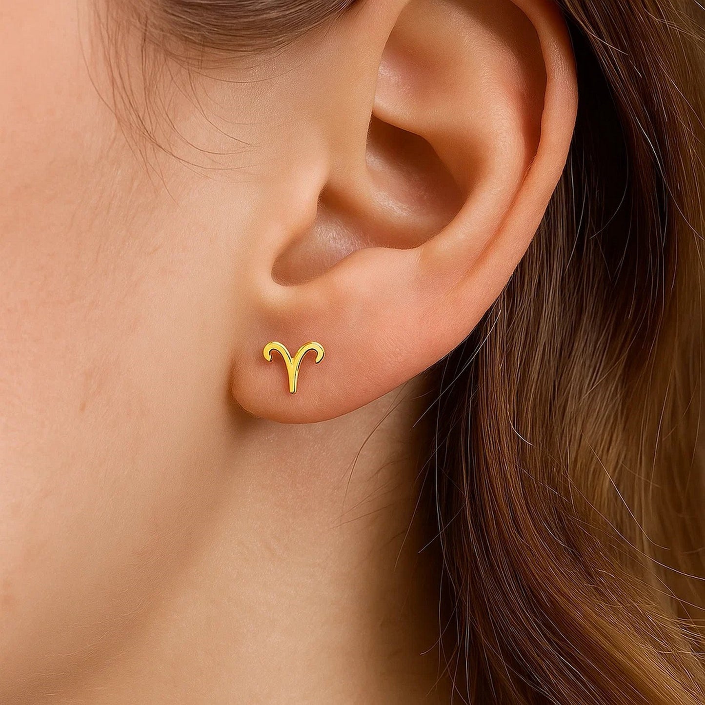 14K Yellow Gold Aries Stud Earrings