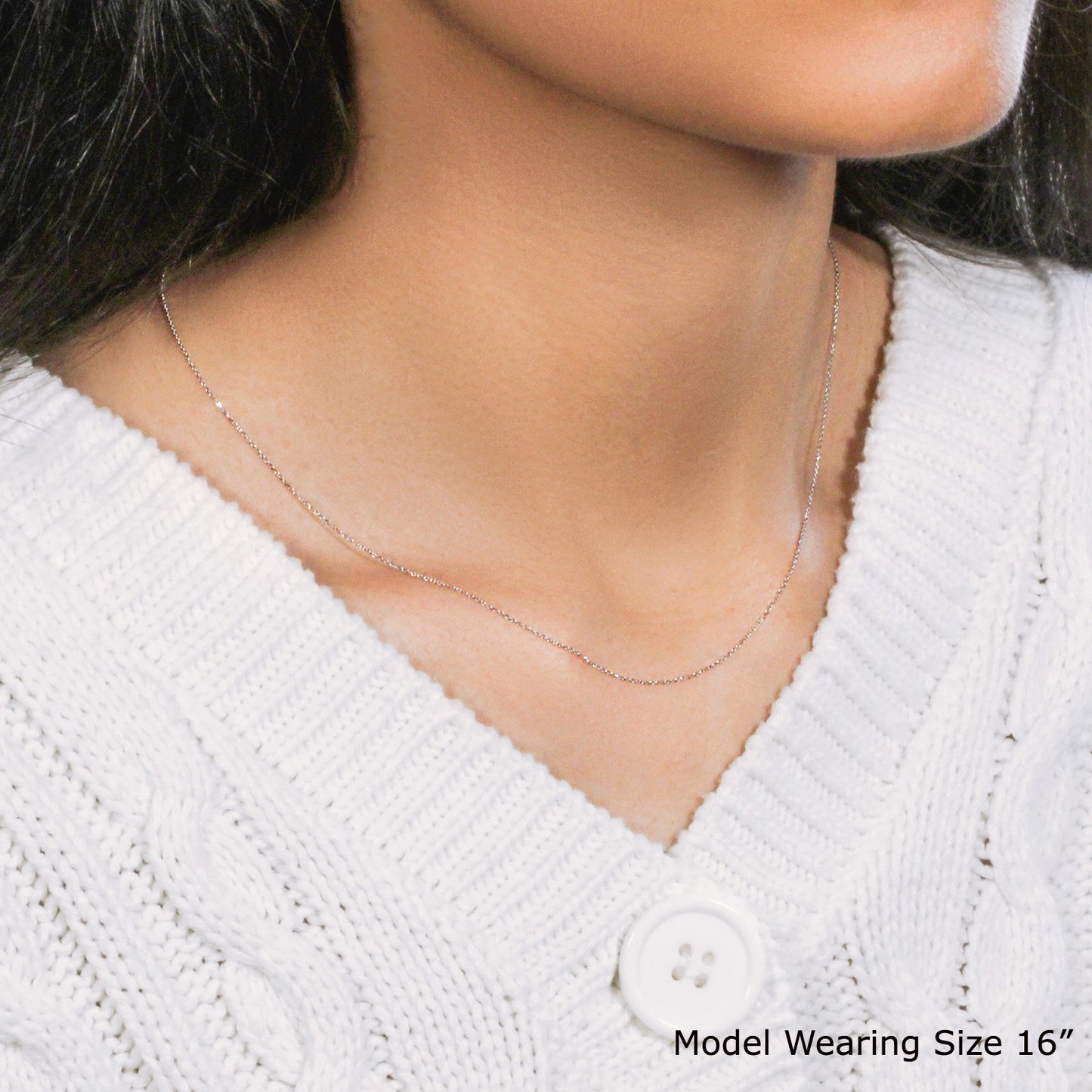 14k White Gold Diamond Cut Cable Link Chain (0.68 mm)